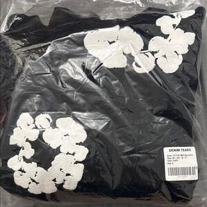 Black Hoodie with White Floral Design